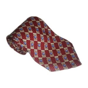 Mariano Rossi Mens Neck Tie Red & Blue Geometric Pattern All Silk 57.5" x 4" USA
